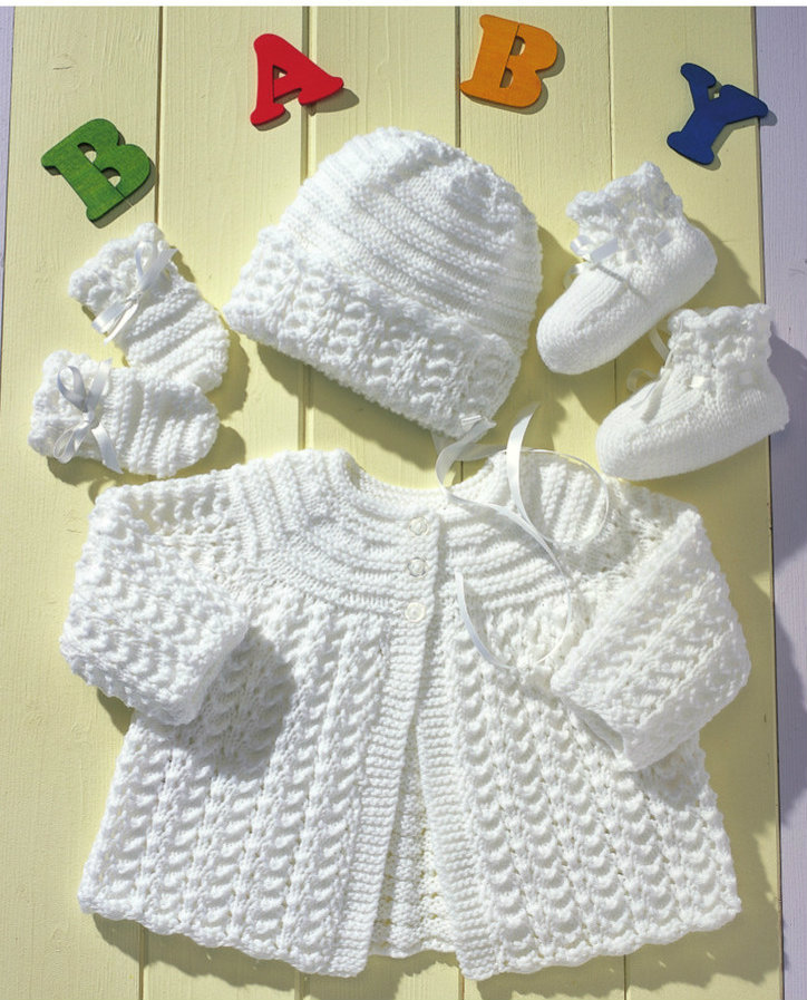 Matinee Coat, Bonnet, Mittens and Booties