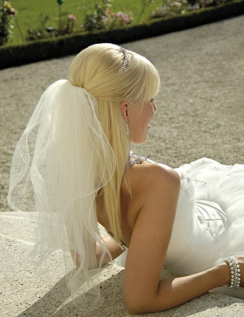straight half up half down hairstyle with veil