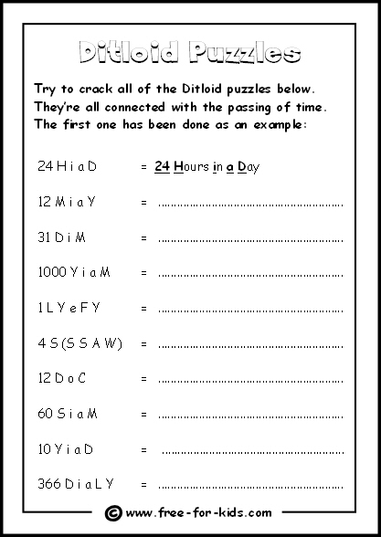 Ditloid Puzzle Sheet (with Answers)