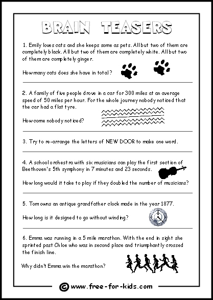 Brain Teaser Question Sheet (with Answers)